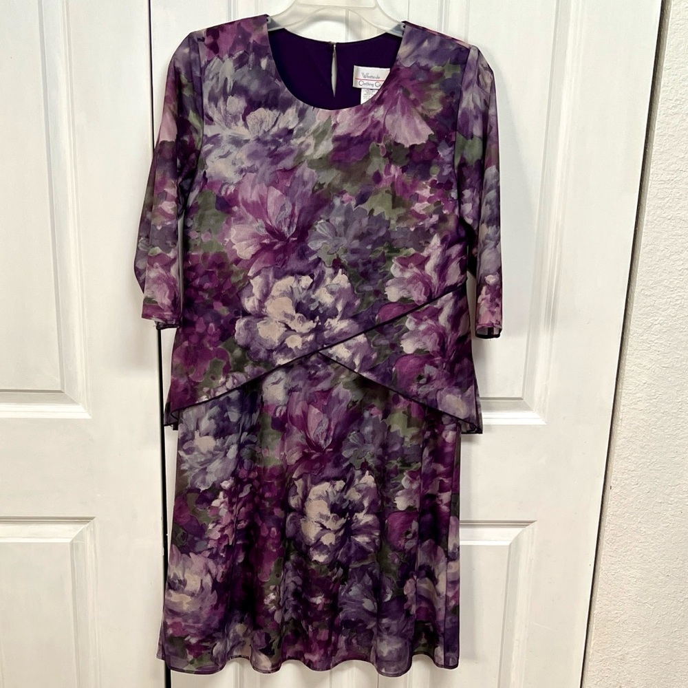 Westside Elegant Purple Floral Midi Dress Size 8P
